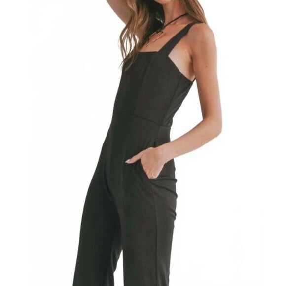 NWT Sage The Label Icon Square Neck Jumpsuit Black Straight Leg Size Small - Picture 11 of 11